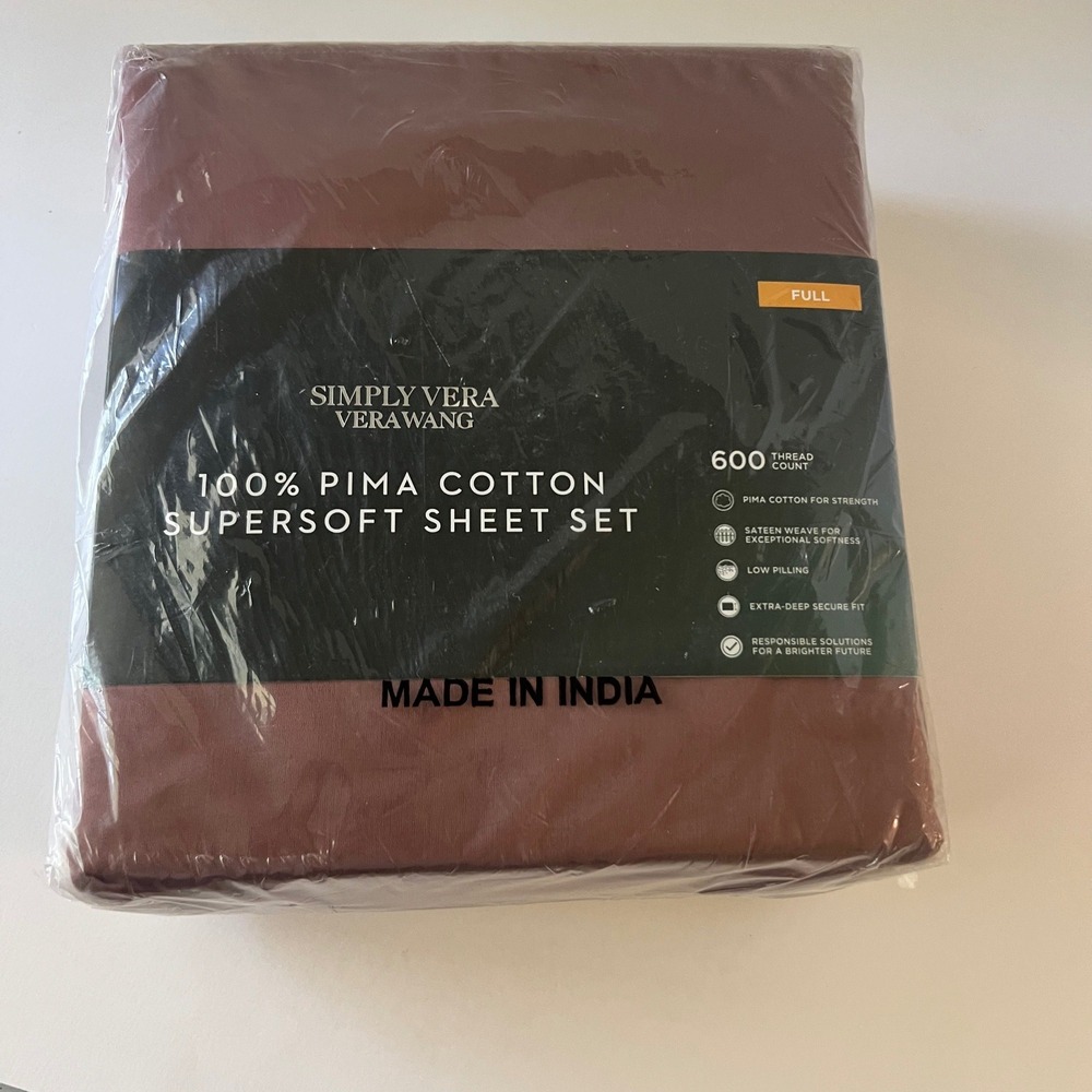 Simply Vera Vera Wang 600TC Pima Cotton Sheet Set Full Nutmeg NIP